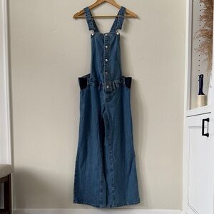Isabel Maternity Wide Leg Sailor Overalls in Classic Medium Wash Blue Denim Sz 4
